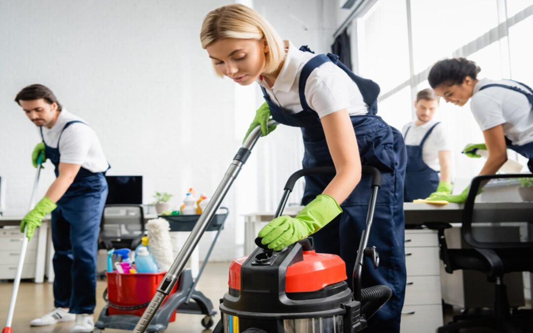 woman holding cleaning equipment